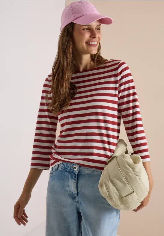 Gestreiftes Shirt mit U-Boot-Ausschnitt