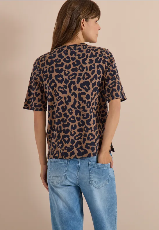 T-Shirt mit Leopardenmuster und Rundhalsausschnitt