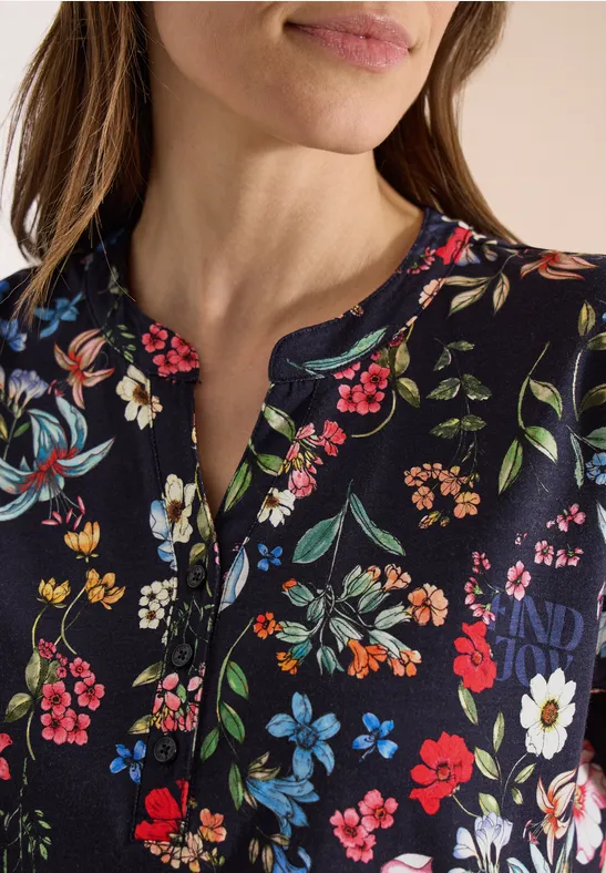 Bluse mit Blumenmuster und Schlitzkragen
