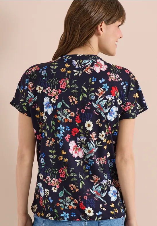 Bluse mit Blumenmuster und Schlitzkragen