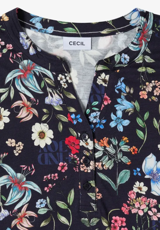 Bluse mit Blumenmuster und Schlitzkragen