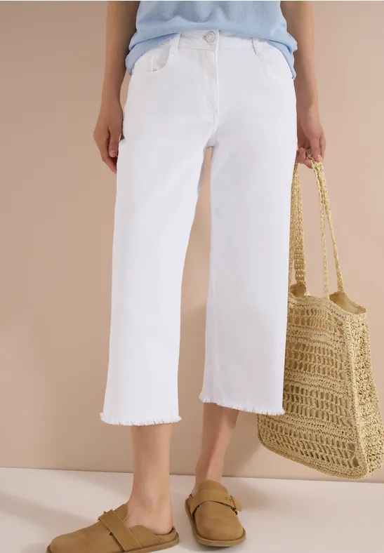 Weiße Wide Leg Cropped Jeans