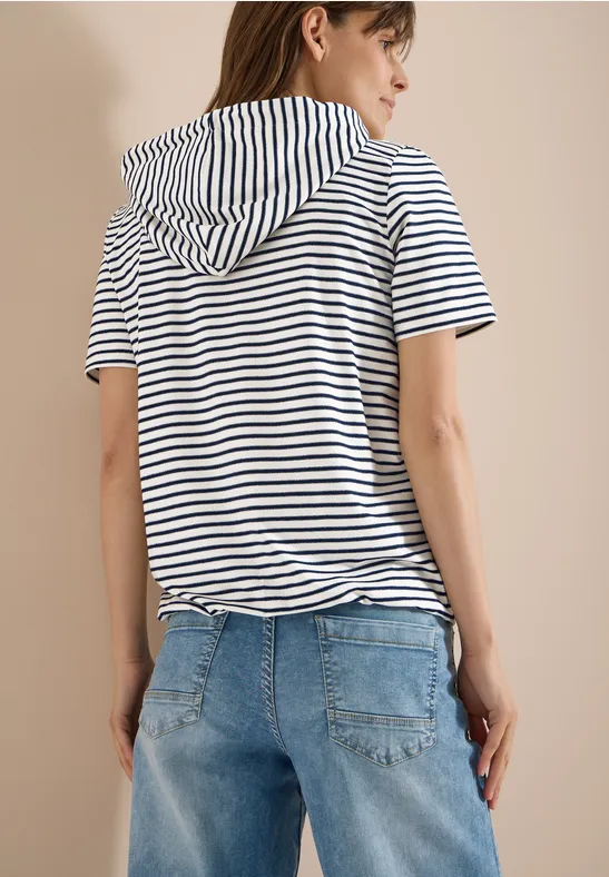 Gestreiftes Kurzarm-Kapuzenshirt mit Glitzer