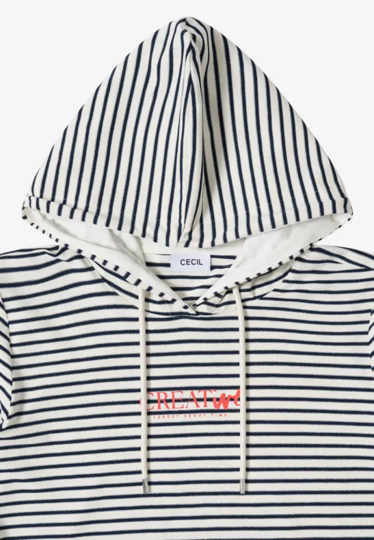 Gestreiftes Kurzarm-Kapuzenshirt mit Glitzer