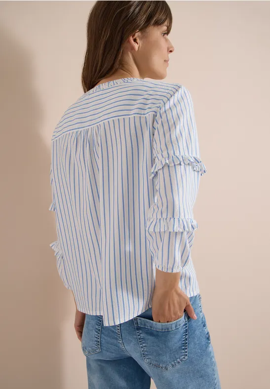 Gestreifte Split-Neck Bluse mit Rüschen