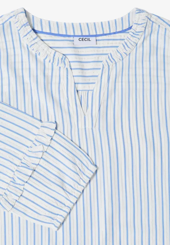 Gestreifte Split-Neck Bluse mit Rüschen