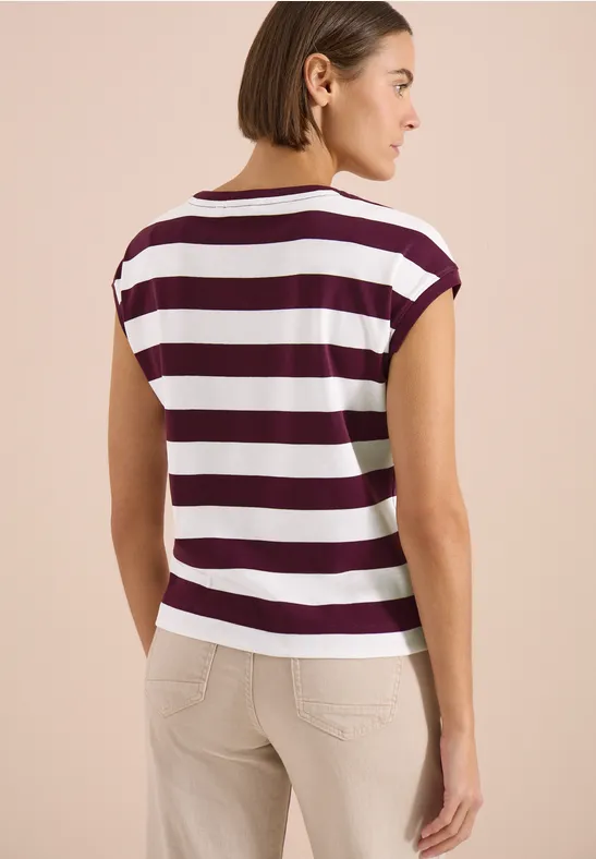 Gestreiftes Baumwollshirt mit Print-Detail