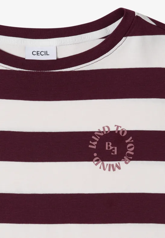 Gestreiftes Baumwollshirt mit Print-Detail