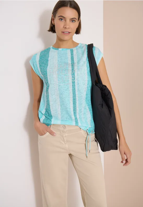 Gestreiftes Ausbrenner-Shirt mit Tunnelzug