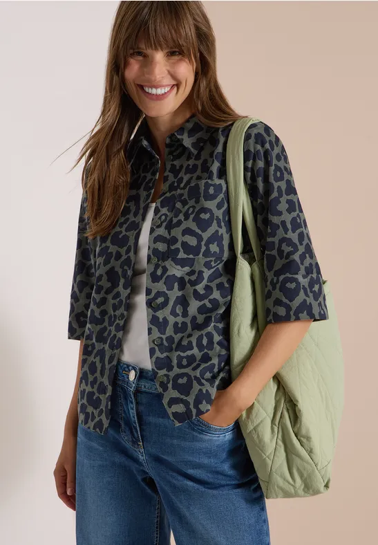 Cord-Hemdbluse mit Leopardenmuster