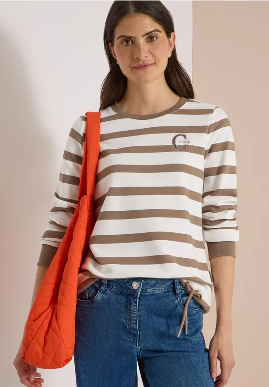 Gestreiftes Sweatshirt mit Tunnelzug Saum