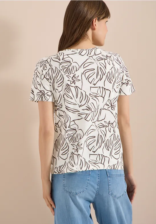 Baumwoll-T-Shirt mit abstraktem Blätterprint
