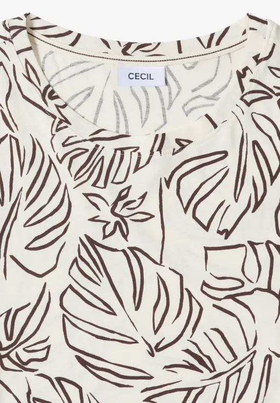 Baumwoll-T-Shirt mit abstraktem Blätterprint