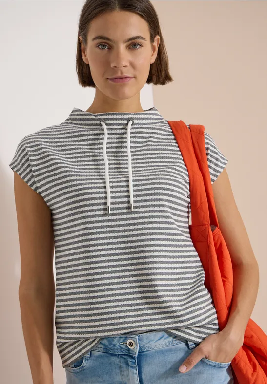 Gestreiftes T-Shirt mit Stehkragen