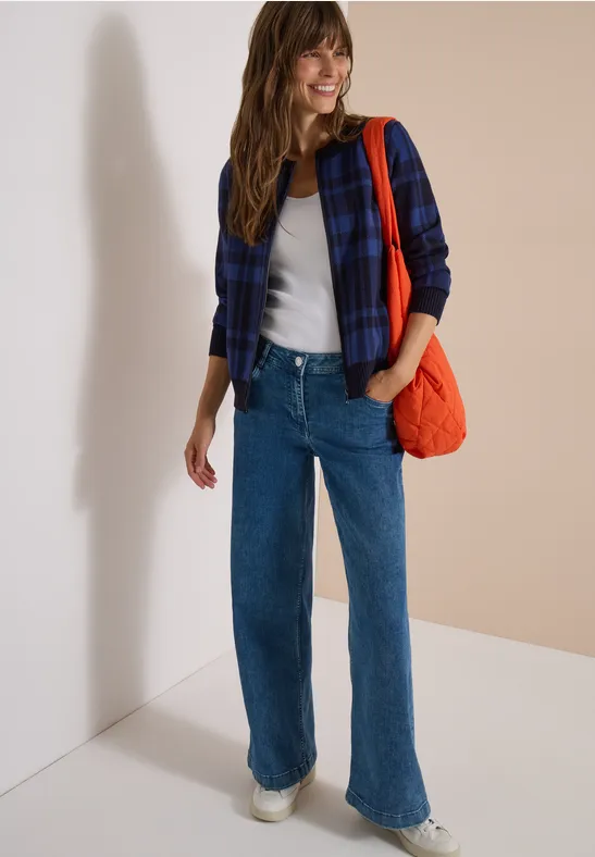 Karierter Cardigan mit Reißverschluss