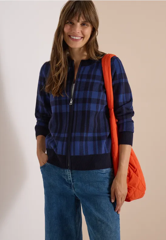 Karierter Cardigan mit Reißverschluss