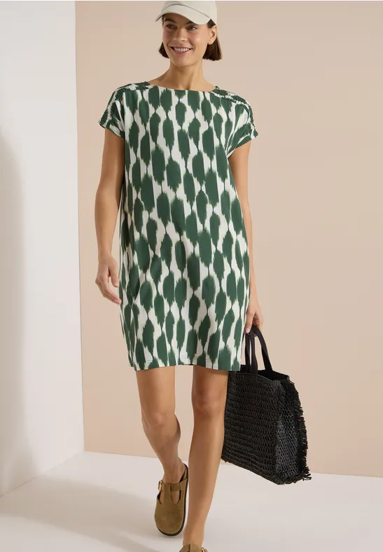 Bedrucktes Viskosekleid mit Flügelärmeln