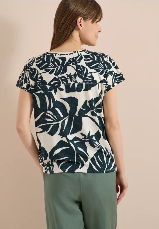 T-Shirt mit tropischem Blätterprint