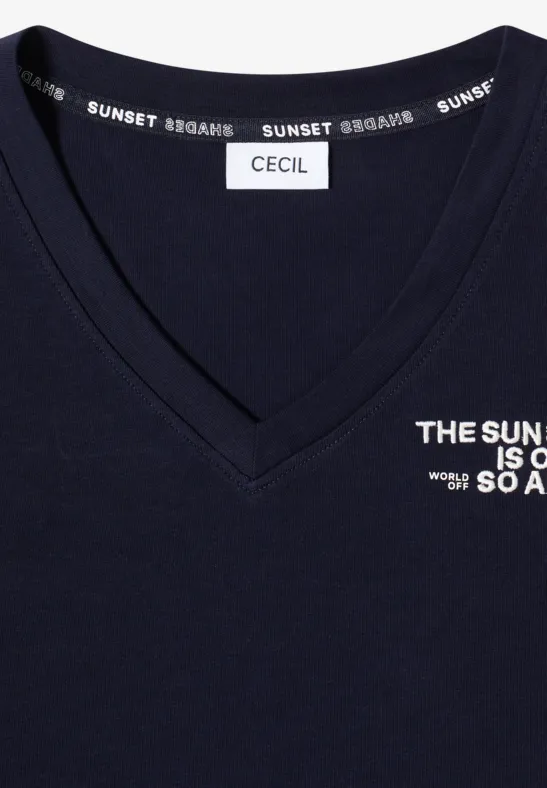 T-Shirt mit V-Ausschnitt und Grafik-Detail