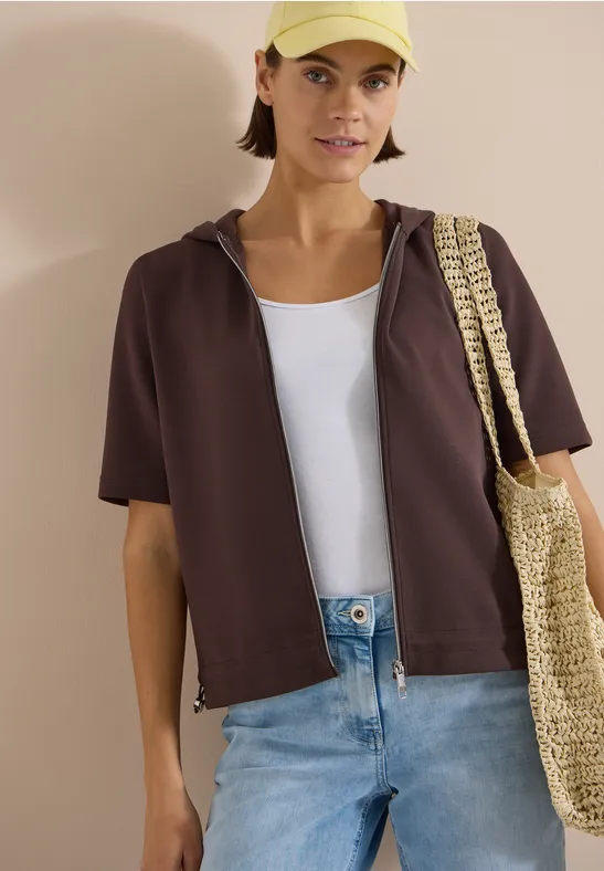 Kurzärmlige Kapuzenjacke mit Reißverschluss