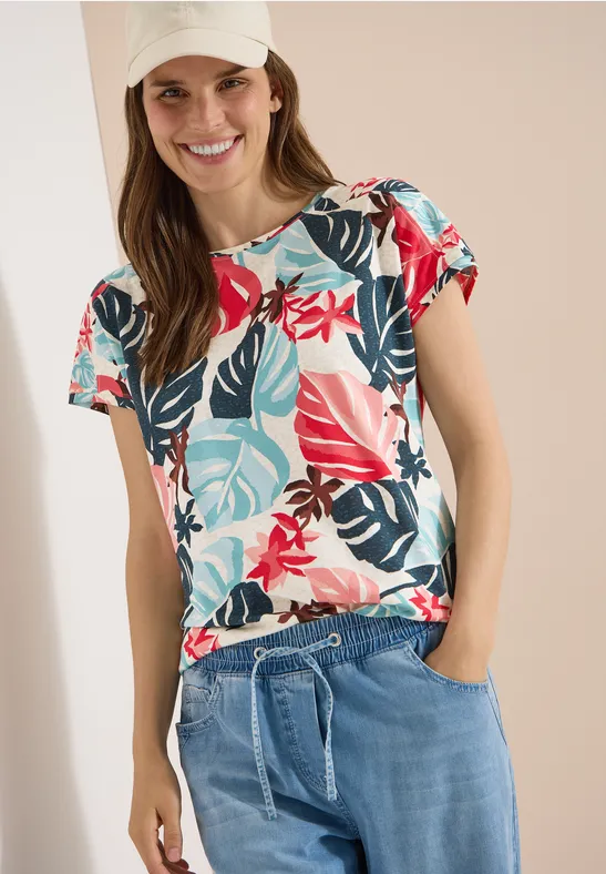 T-Shirt mit tropischem Blätter-Print