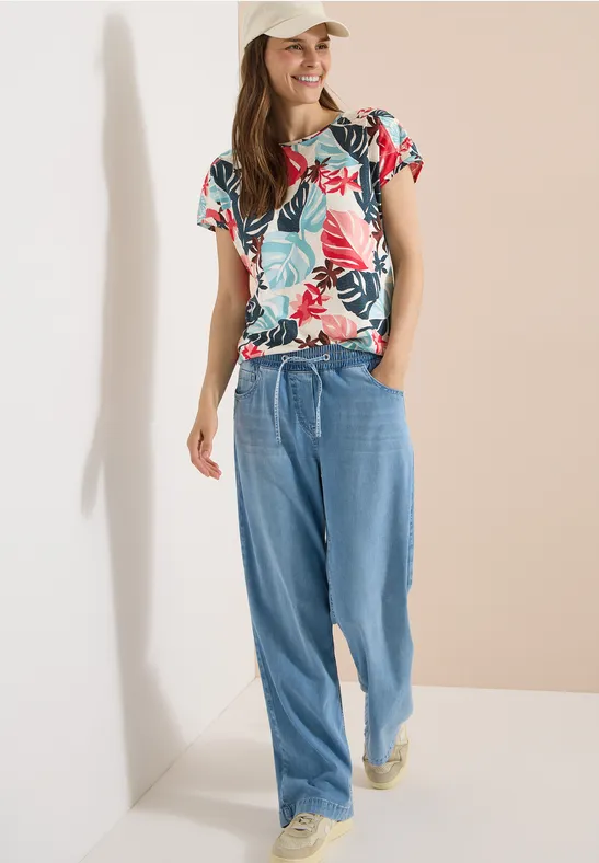 T-Shirt mit tropischem Blätter-Print