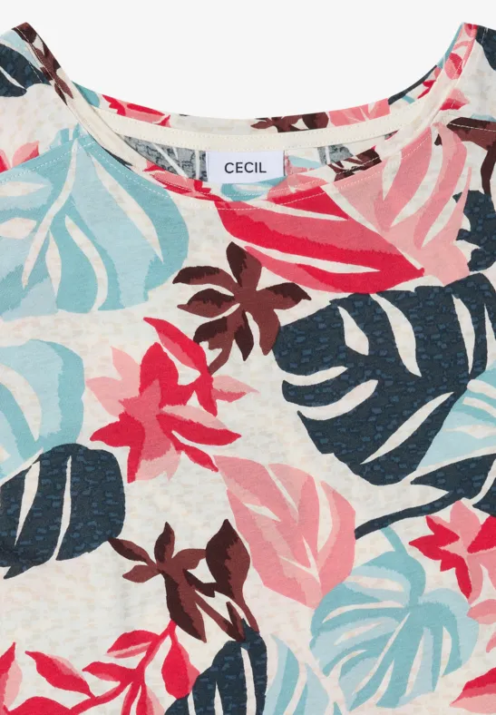 T-Shirt mit tropischem Blätter-Print