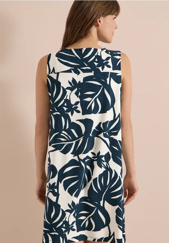 Jerseykleid mit Blätterprint und V-Ausschnitt