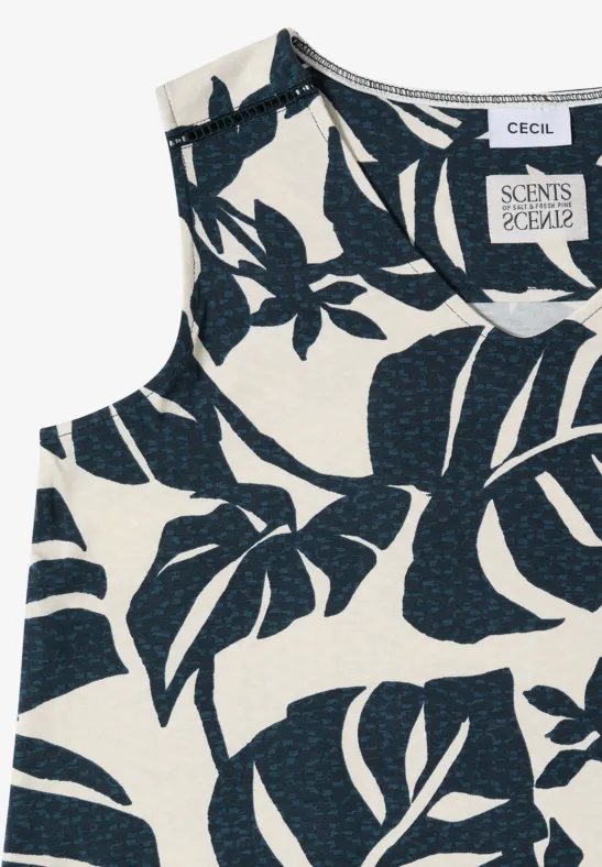 Jerseykleid mit Blätterprint und V-Ausschnitt