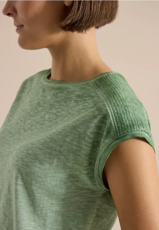 Baumwoll-T-Shirt mit U-Boot-Ausschnitt