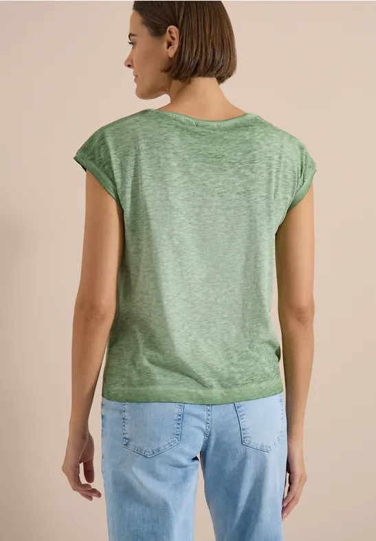 Baumwoll-T-Shirt mit U-Boot-Ausschnitt