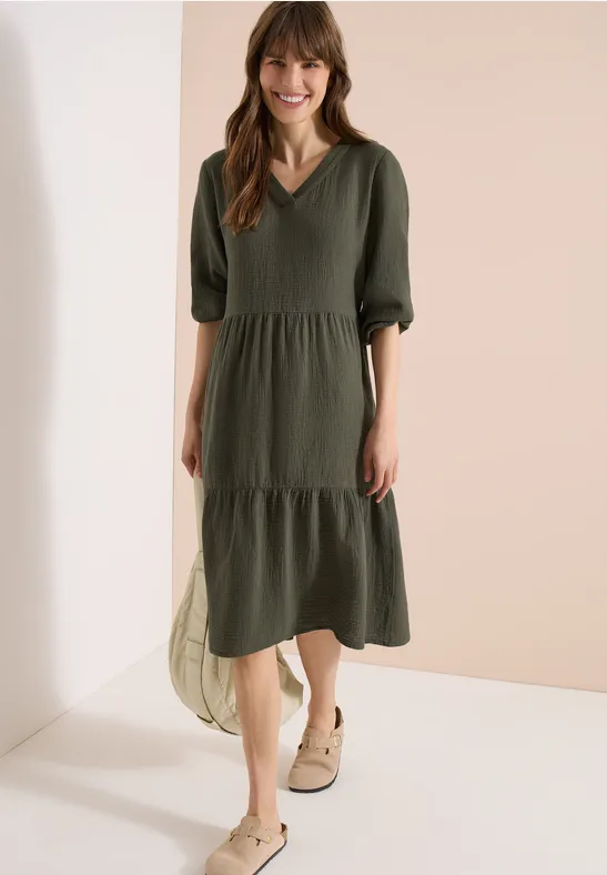 Gestuftes Musselin-Midikleid