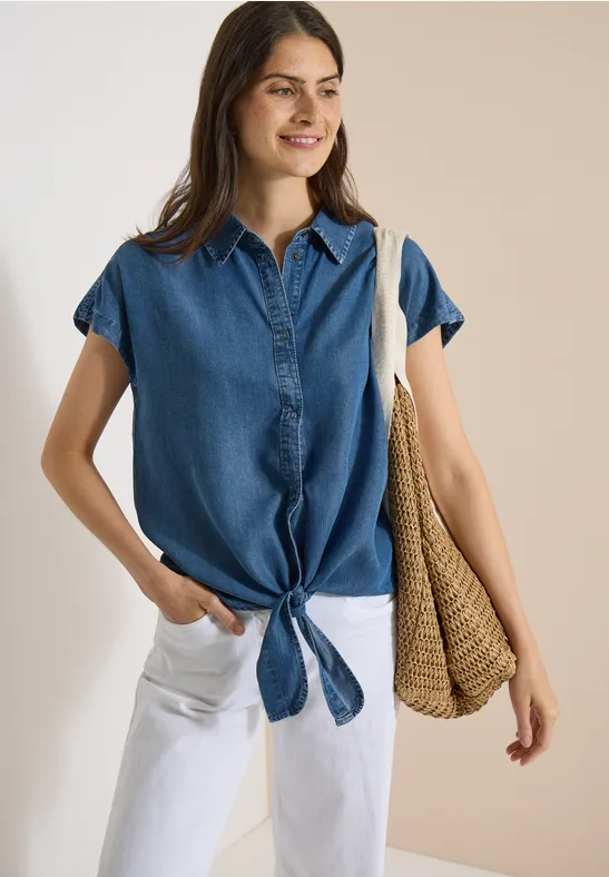 Hemdbluse mit Knotendetail im Denim-Look