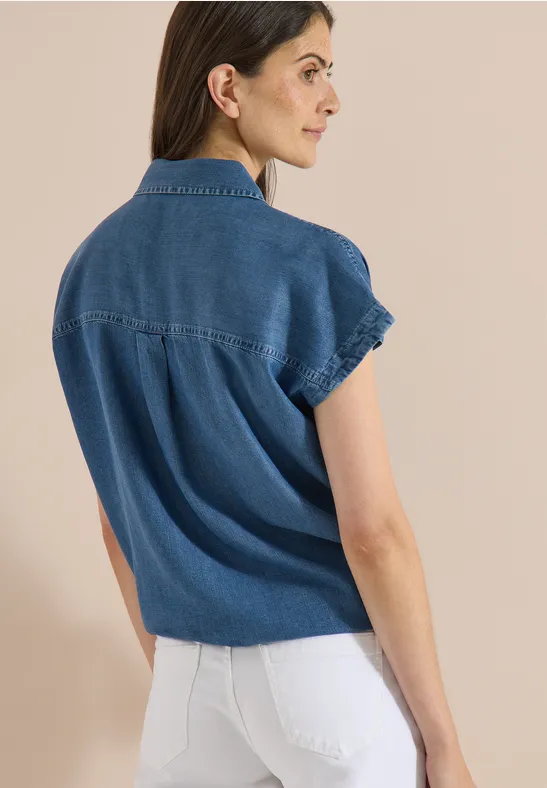 Hemdbluse mit Knotendetail im Denim-Look