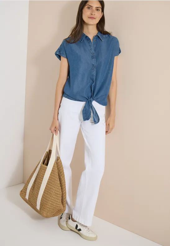 Hemdbluse mit Knotendetail im Denim-Look