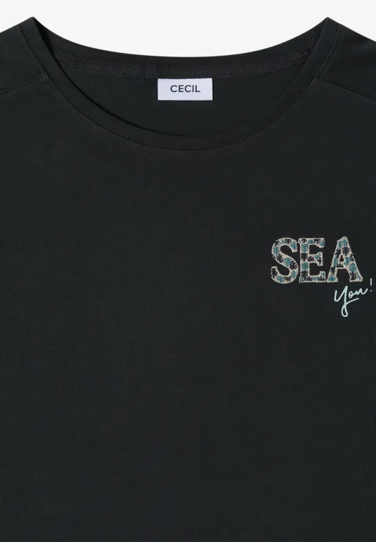 Besticktes Baumwoll-T-Shirt mit elastischem Saum