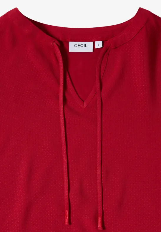 Kurzarm-Oberteil mit Split-Neck Materialmix