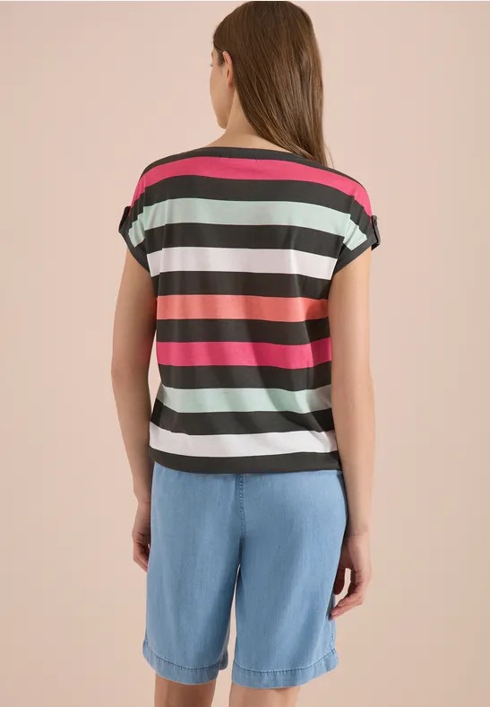 Gestreiftes Baumwoll-Modal-Shirt mit Knopfdetails