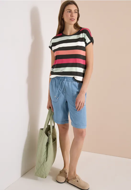 Gestreiftes Baumwoll-Modal-Shirt mit Knopfdetails