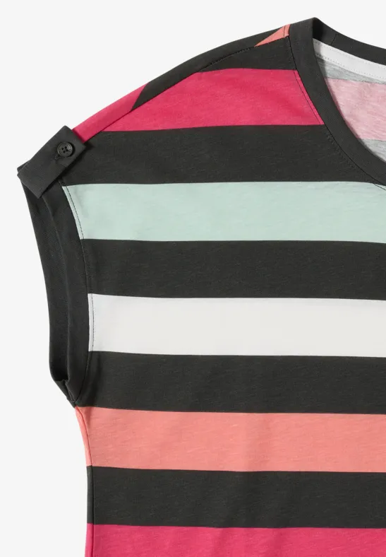Gestreiftes Baumwoll-Modal-Shirt mit Knopfdetails
