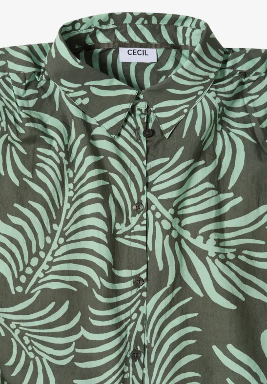Kurzärmlige Hemdbluse mit Blätterprint