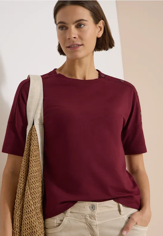 T-Shirt mit dekorativen Schulterknöpfen