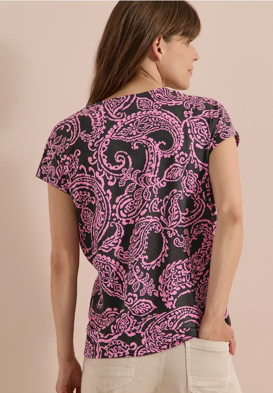 Paisley-T-Shirt mit V-Ausschnitt