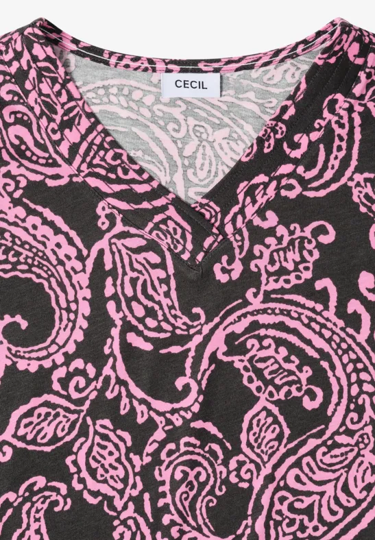 Paisley-T-Shirt mit V-Ausschnitt