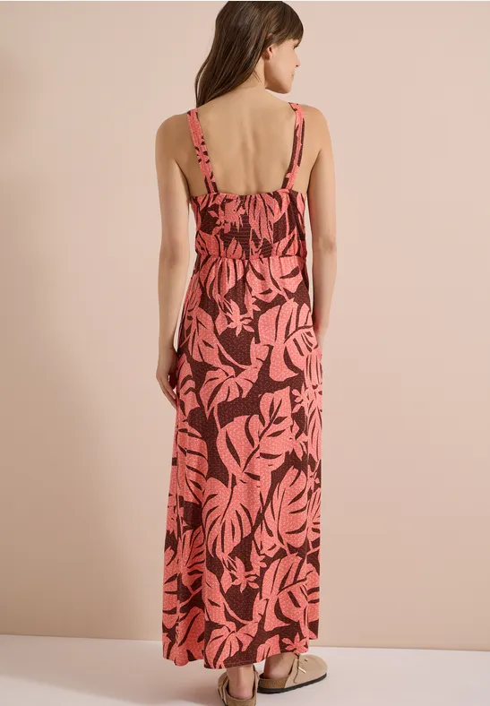 Maxikleid mit tropischem Blattmuster