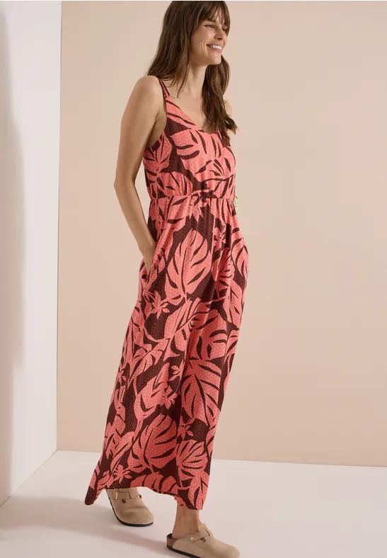 Maxikleid mit tropischem Blattmuster