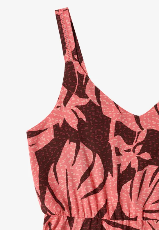 Maxikleid mit tropischem Blattmuster