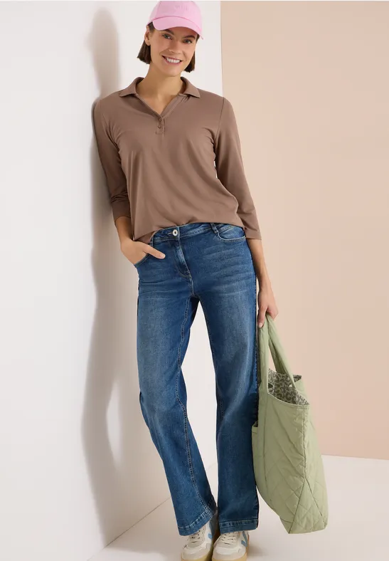 Klassisches 3/4-Arm Poloshirt mit Knöpfen