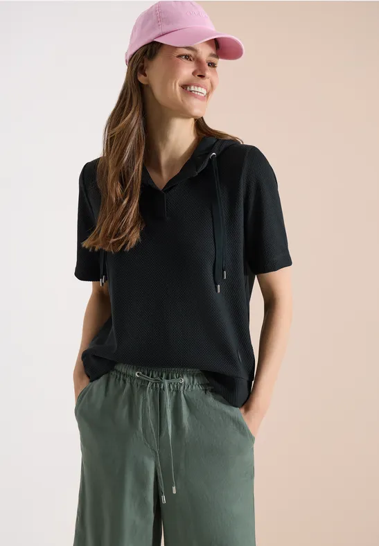 Kurzarm-Sweatshirt mit Kapuze und Struktur