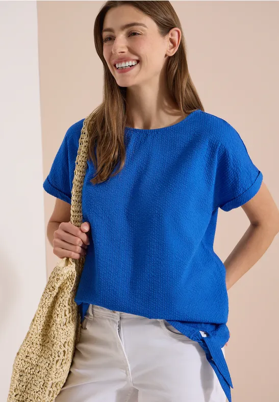 Struktur-Blusenshirt mit Knotendetail